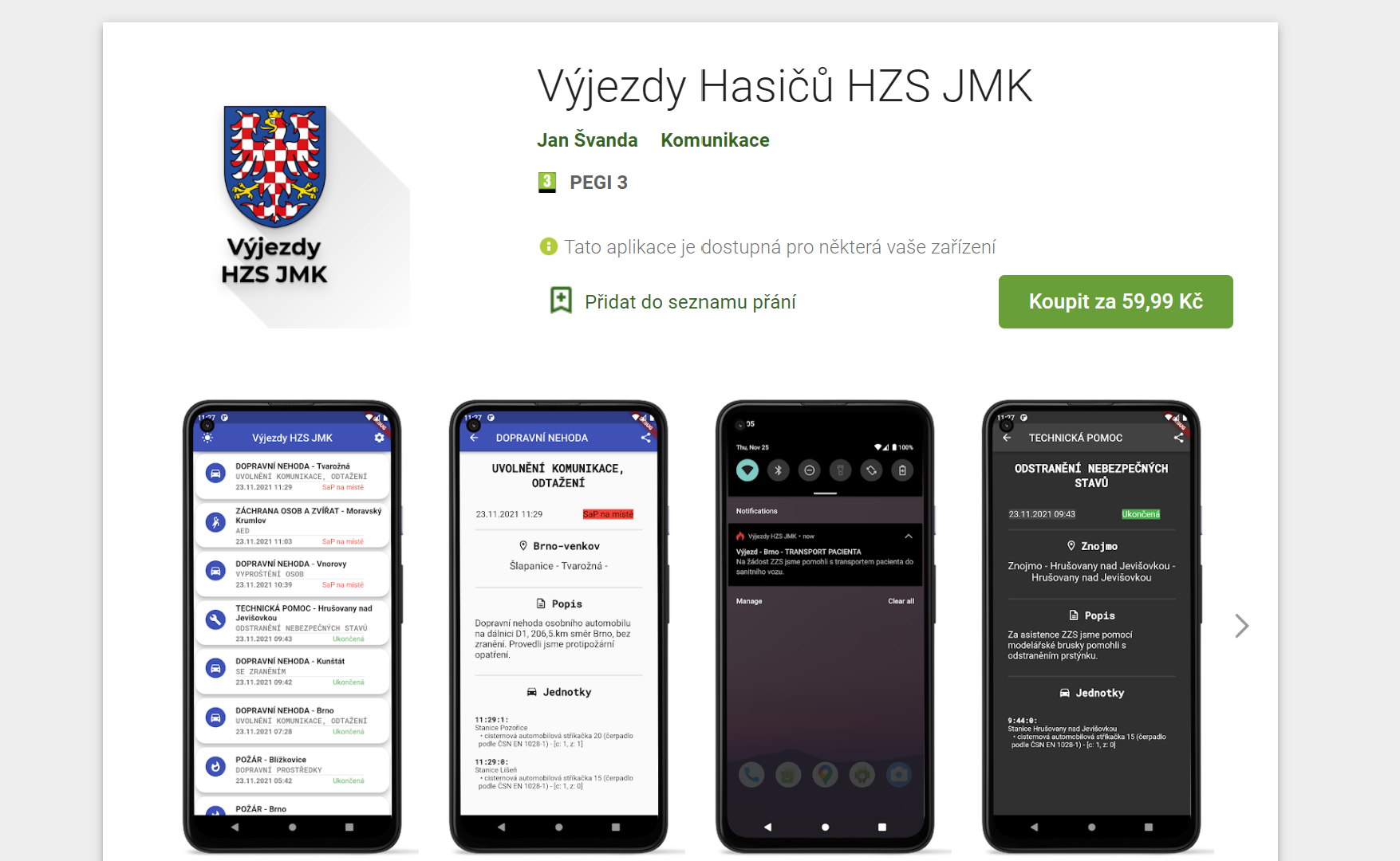 [App-CZ] Výjezdy hasičů JMK a Kraj Vysočina